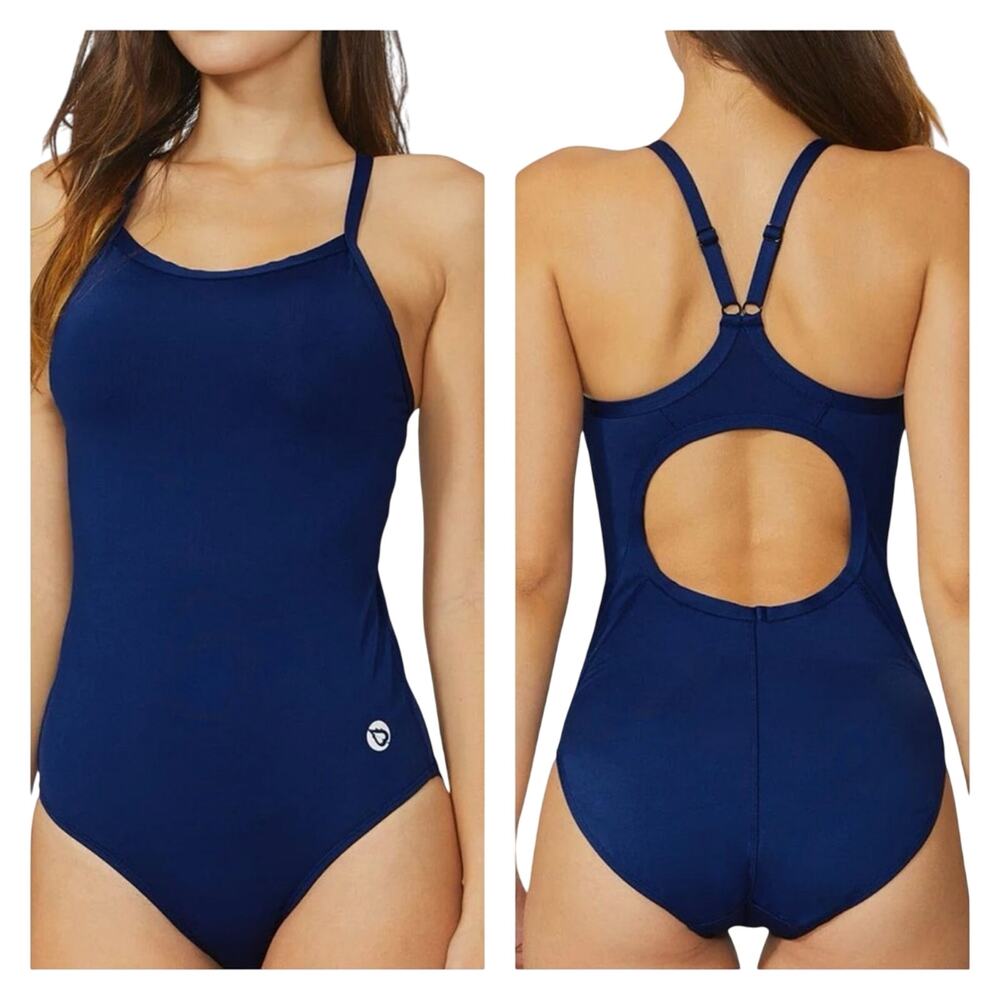 Baleaf One-Piece Swimsuit Navy Blue Size 36 Medium UPF 50+ Semi-Open V-Back NEW